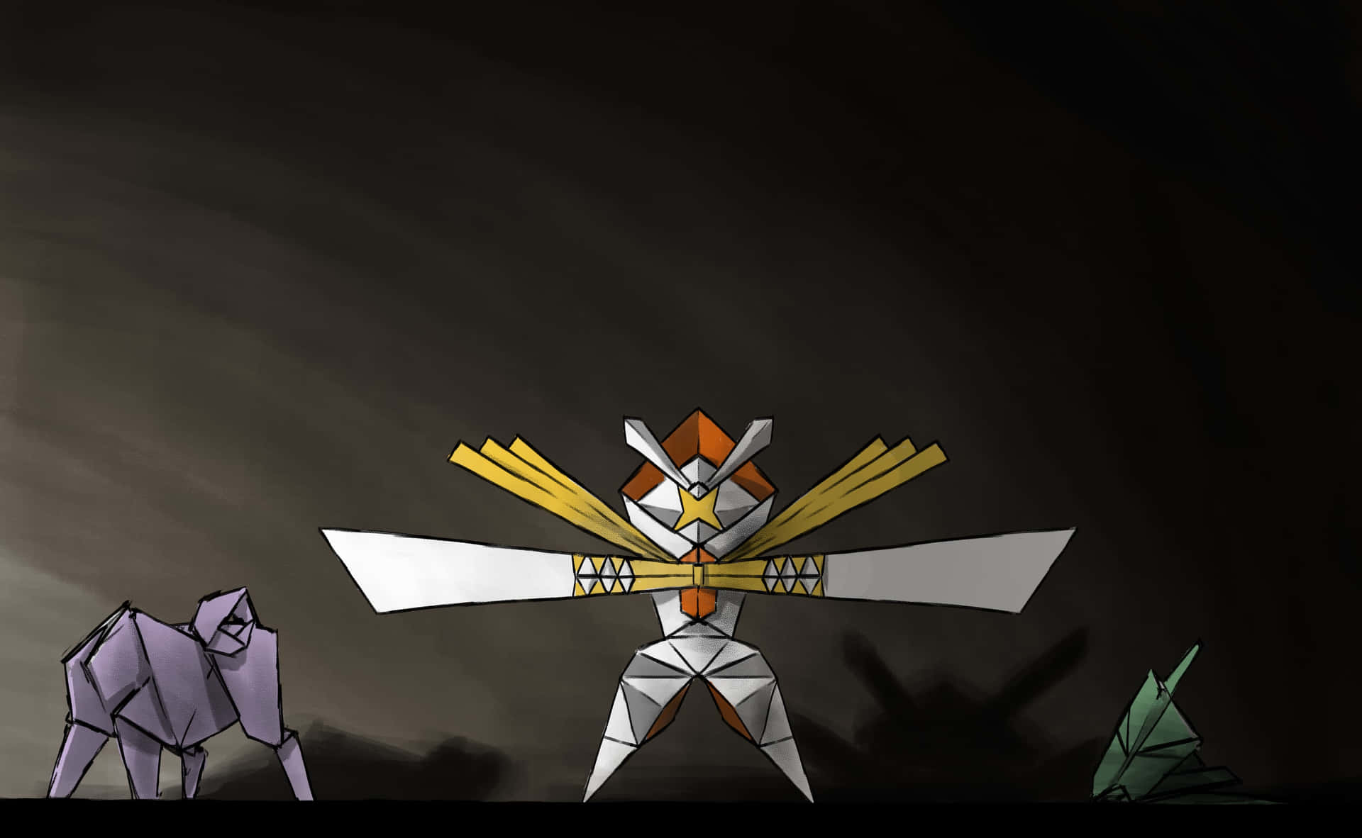 Kartana With Origami Pokemon Black Background Background