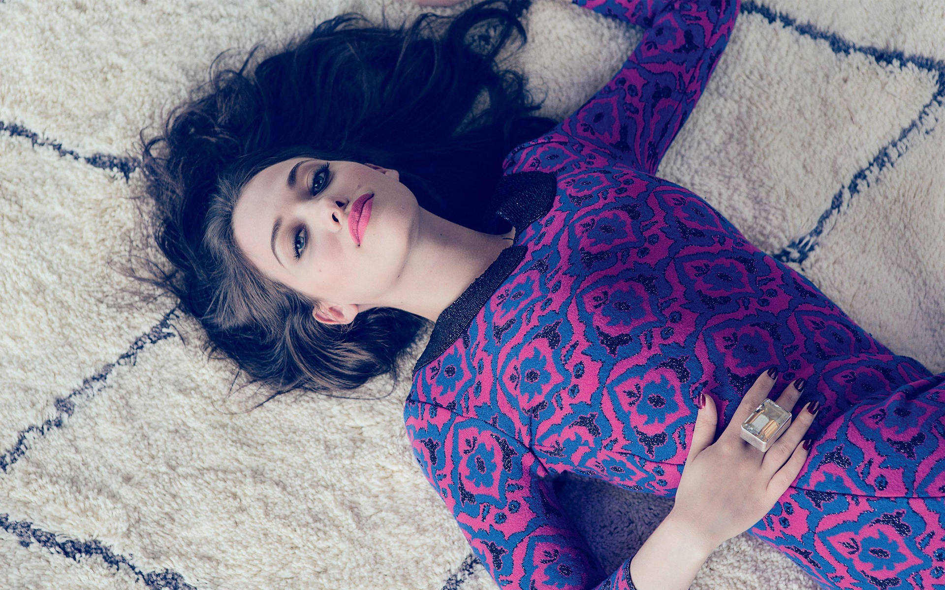 Kat Dennings Lying On Carpet Zooey Magazine Photoshoot Background