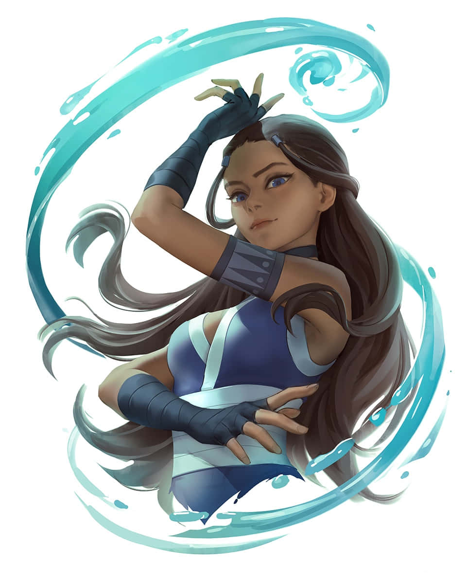 Katara Showcasing Her Waterbending Skills In An Epic Stance Background