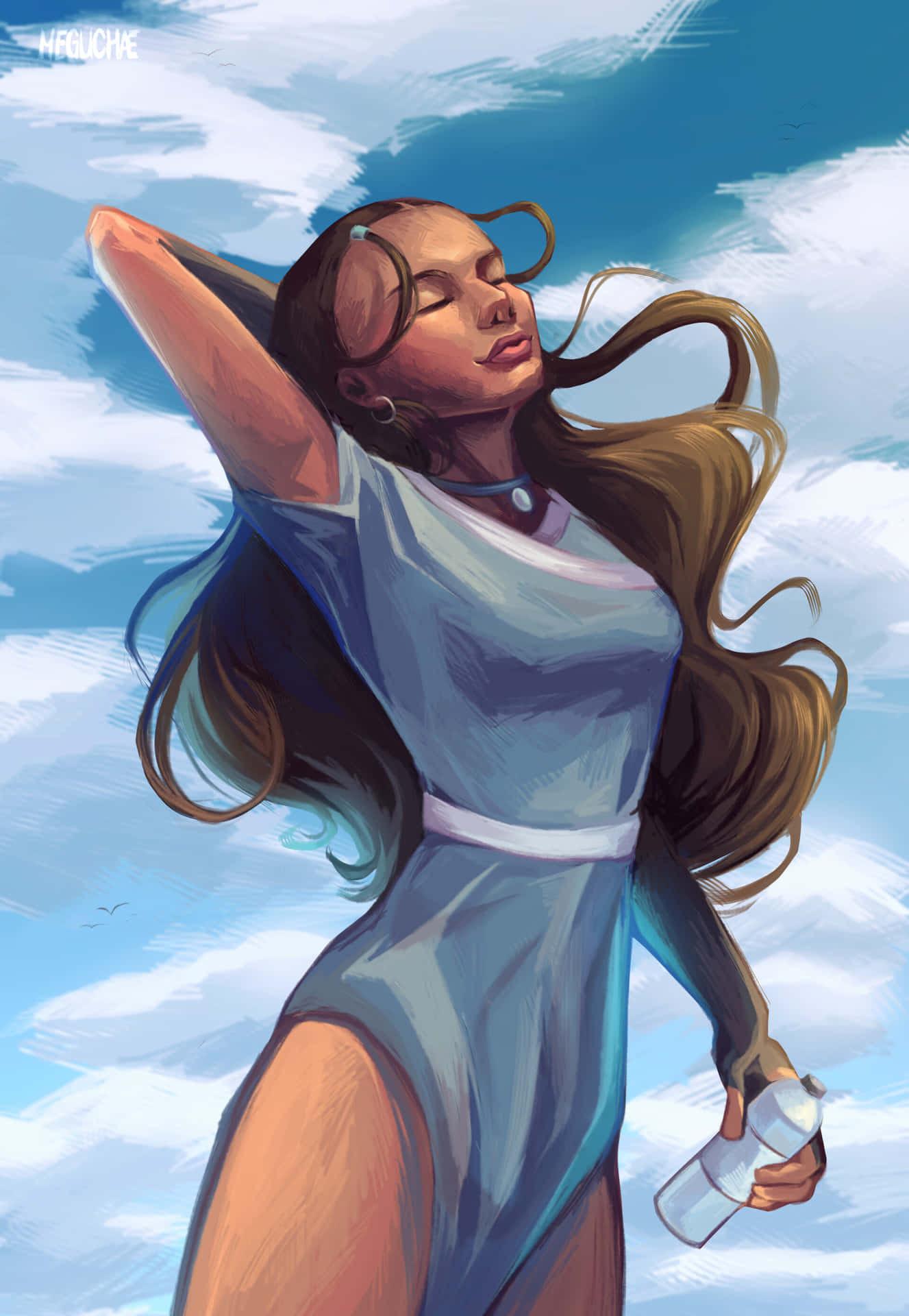 Katara, The Waterbending Master In Moonlight Background