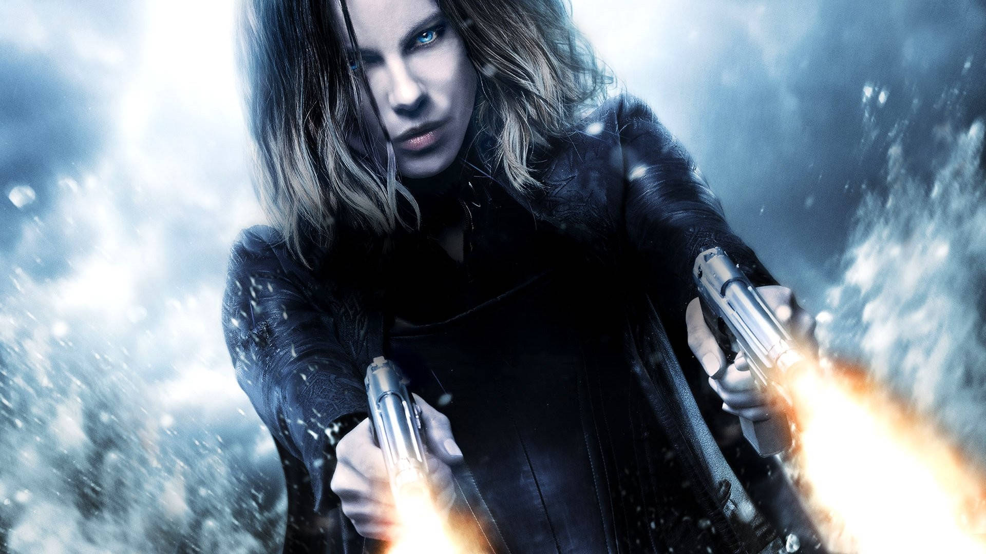 Kate Beckinsale Underworld Selena Shooting Guns Background