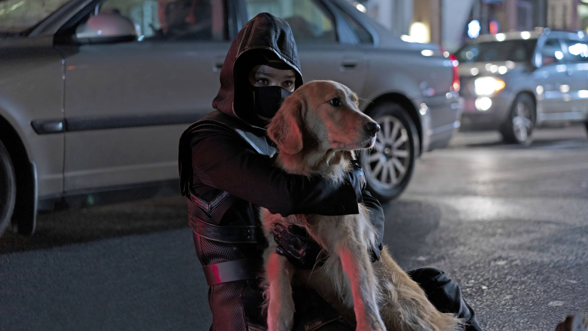 Kate Bishop With Dog Hawkeye Background