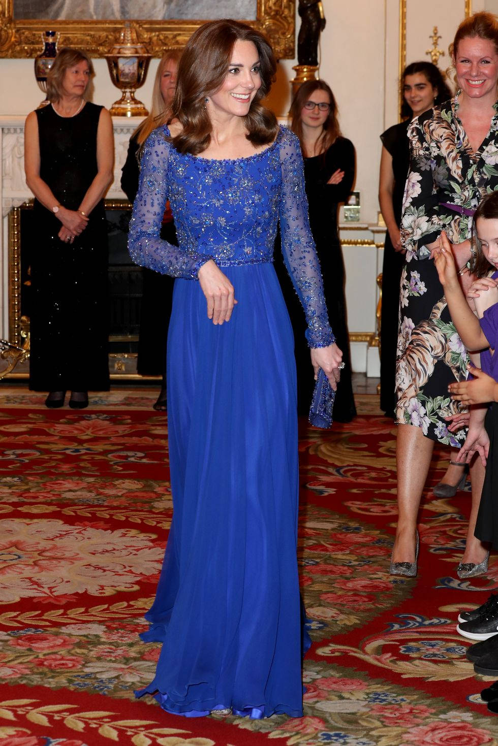 Kate Middleton In Blue Lace Dress Background