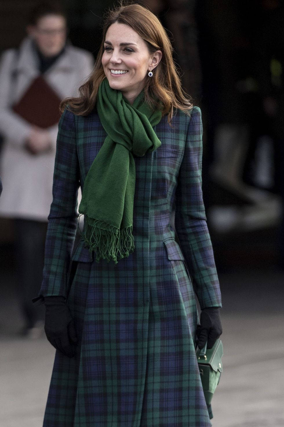 Kate Middleton In Plaid Blue & Green Background