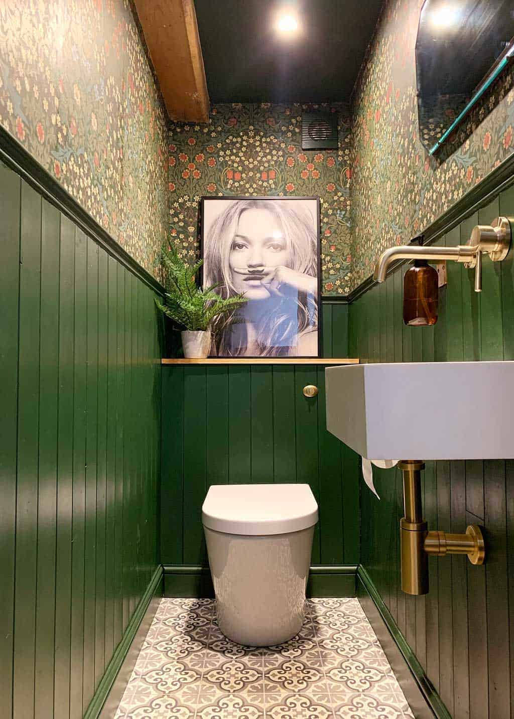 Kate Moss Toilet Dark Green Background