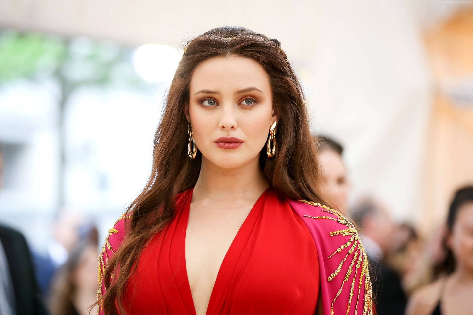 Katherine Langford Red Gown Background