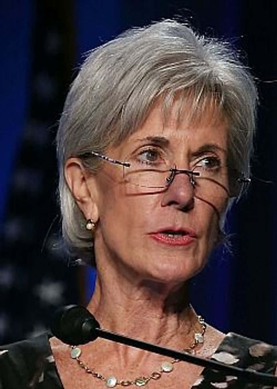 Kathleen Sebelius Giving A Speech About Healthcare Reform Background