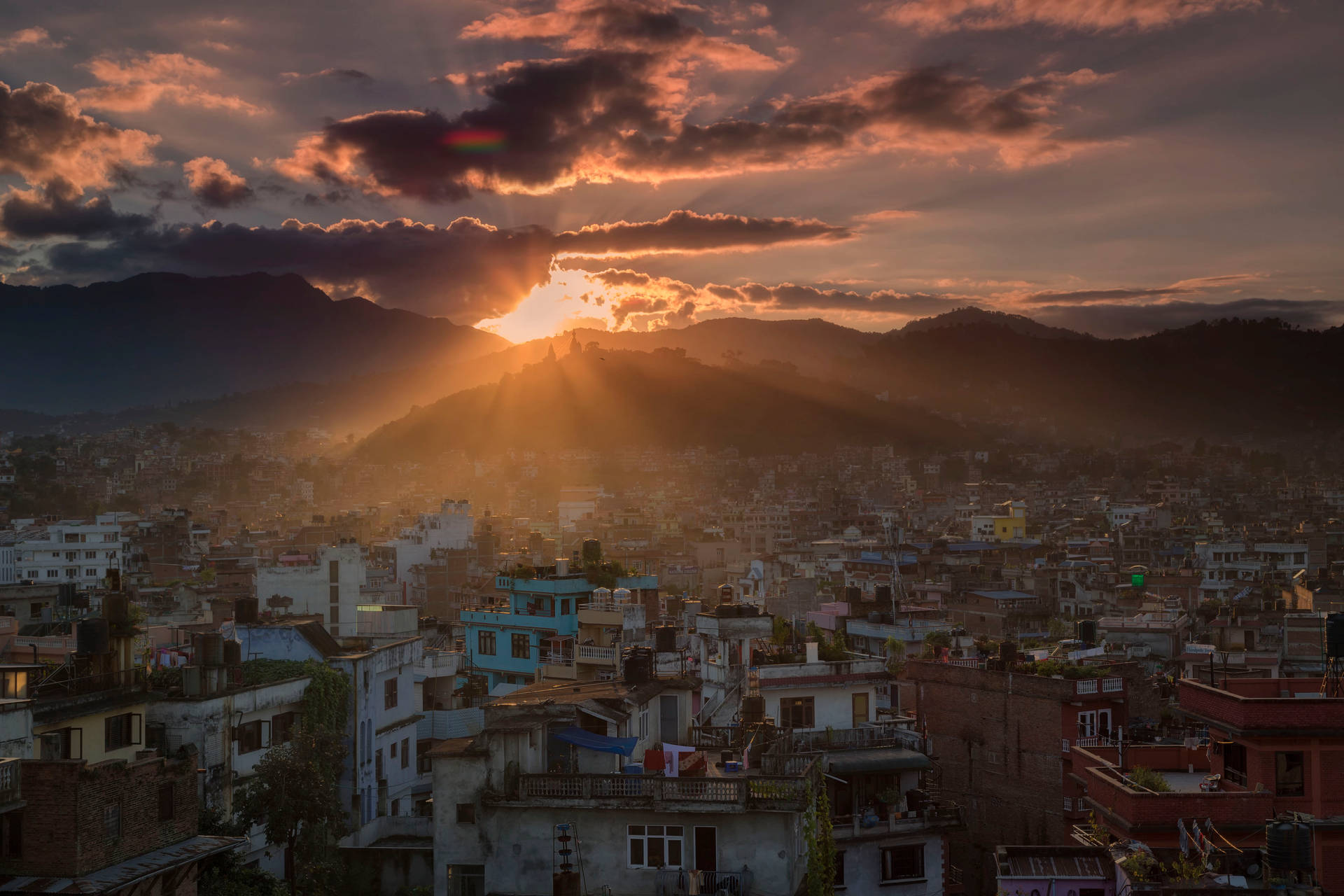 Kathmandu Houses Sunset Background