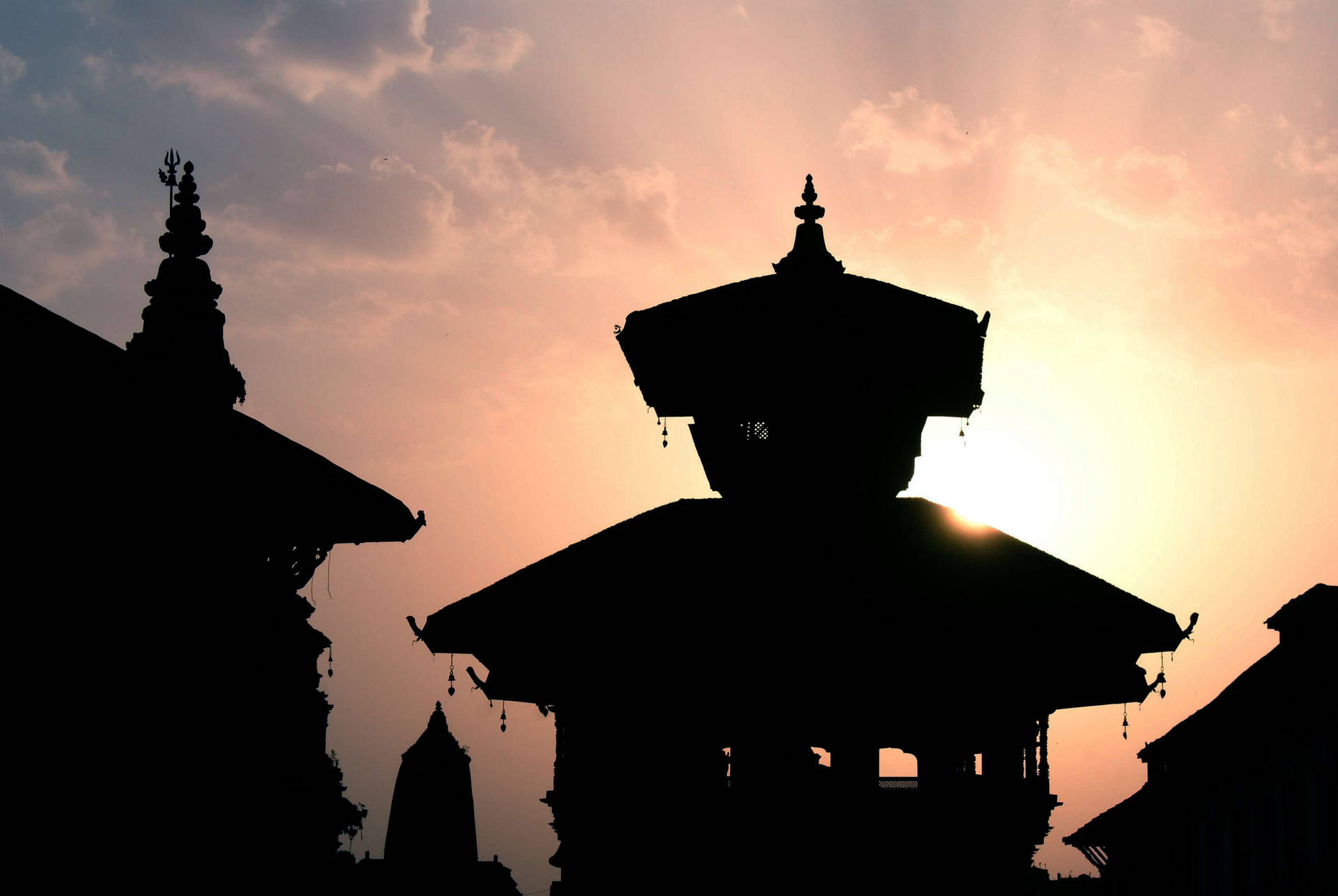 Kathmandu Stupas Sunrise Background