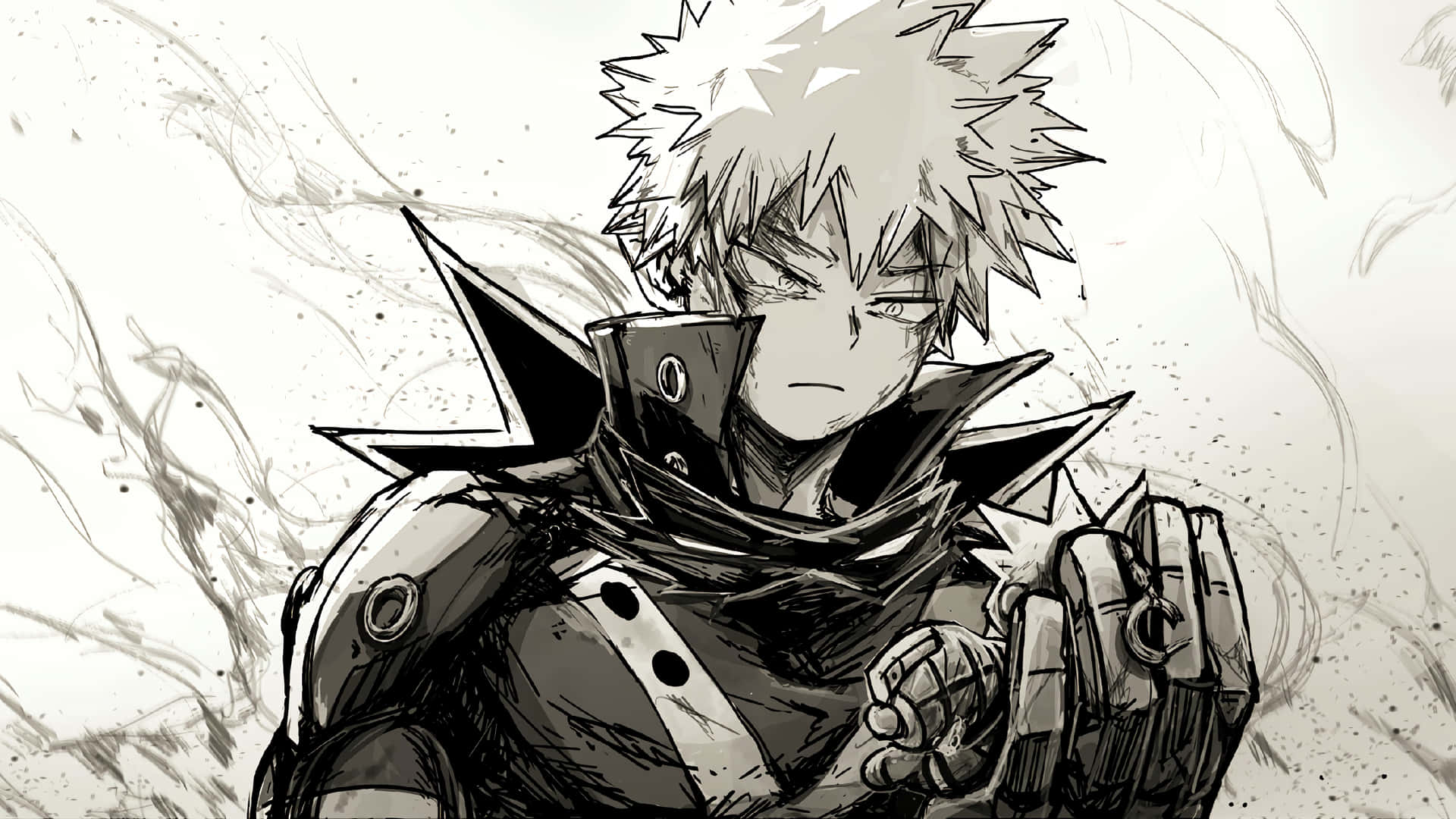 Katsuki Bakugo Monochrome Sketch Background