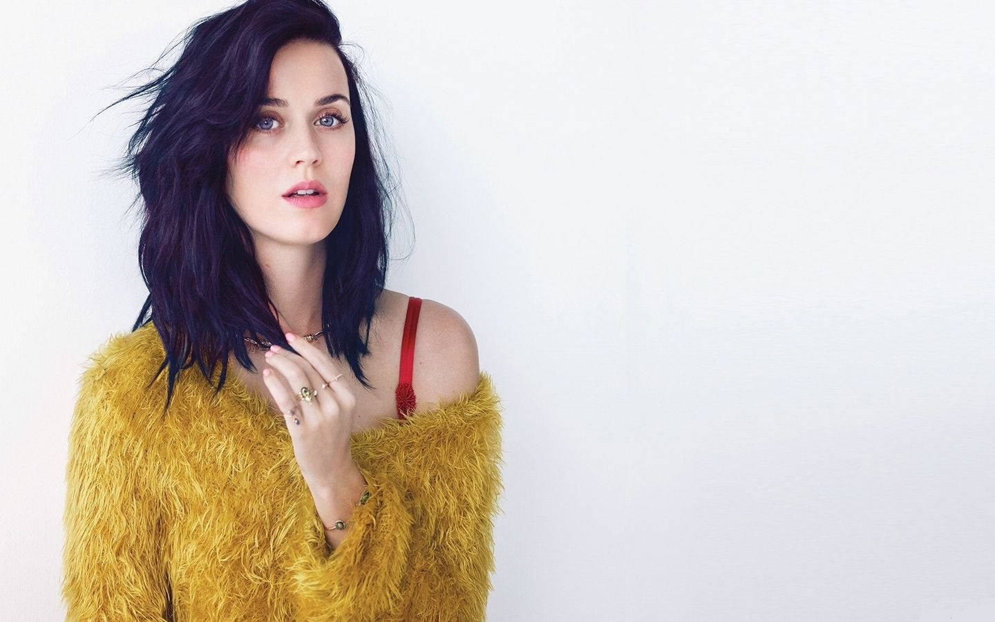 Katy Perry Looking Stylish In A Yellow Fur Shirt Background