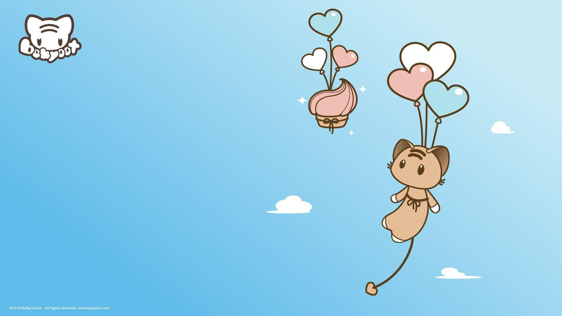 Kawaii Aesthetic Heart Balloons Computer Background