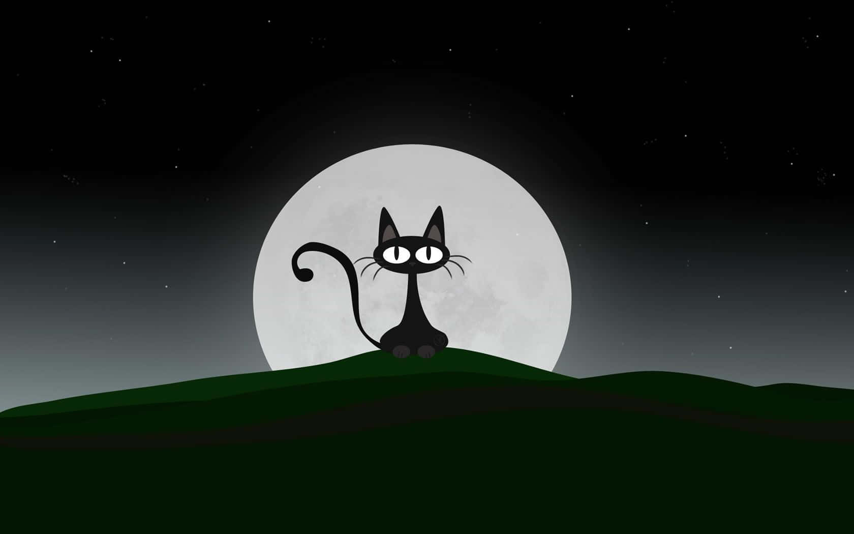 Kawaii Anime Black Cat Silhouette Background