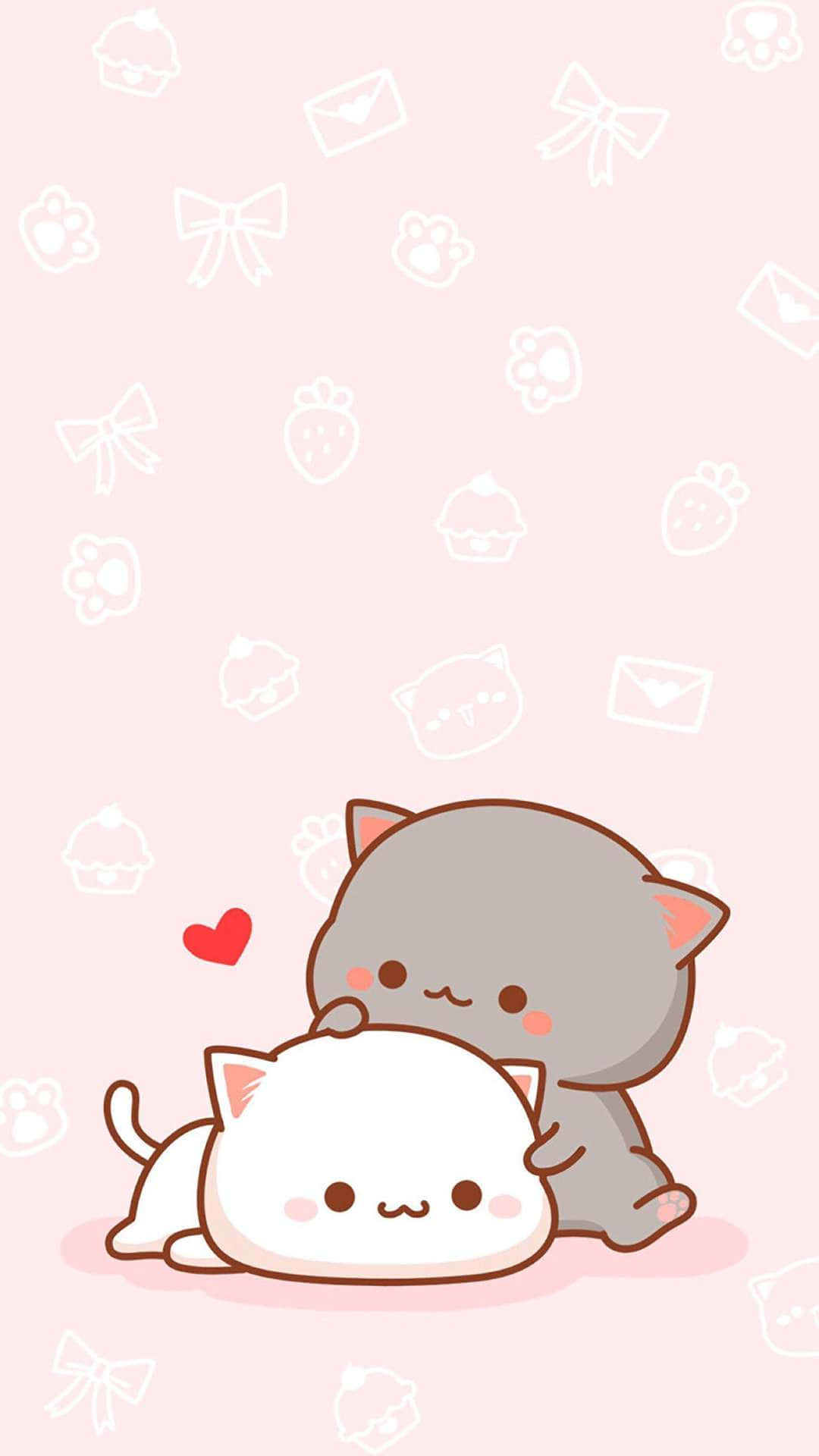 Kawaii Anime Cat Peach And Goma Background