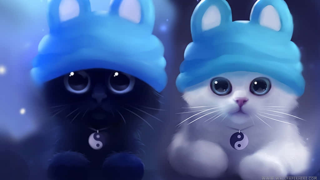 Kawaii Anime Cat Rabbit Hat Background