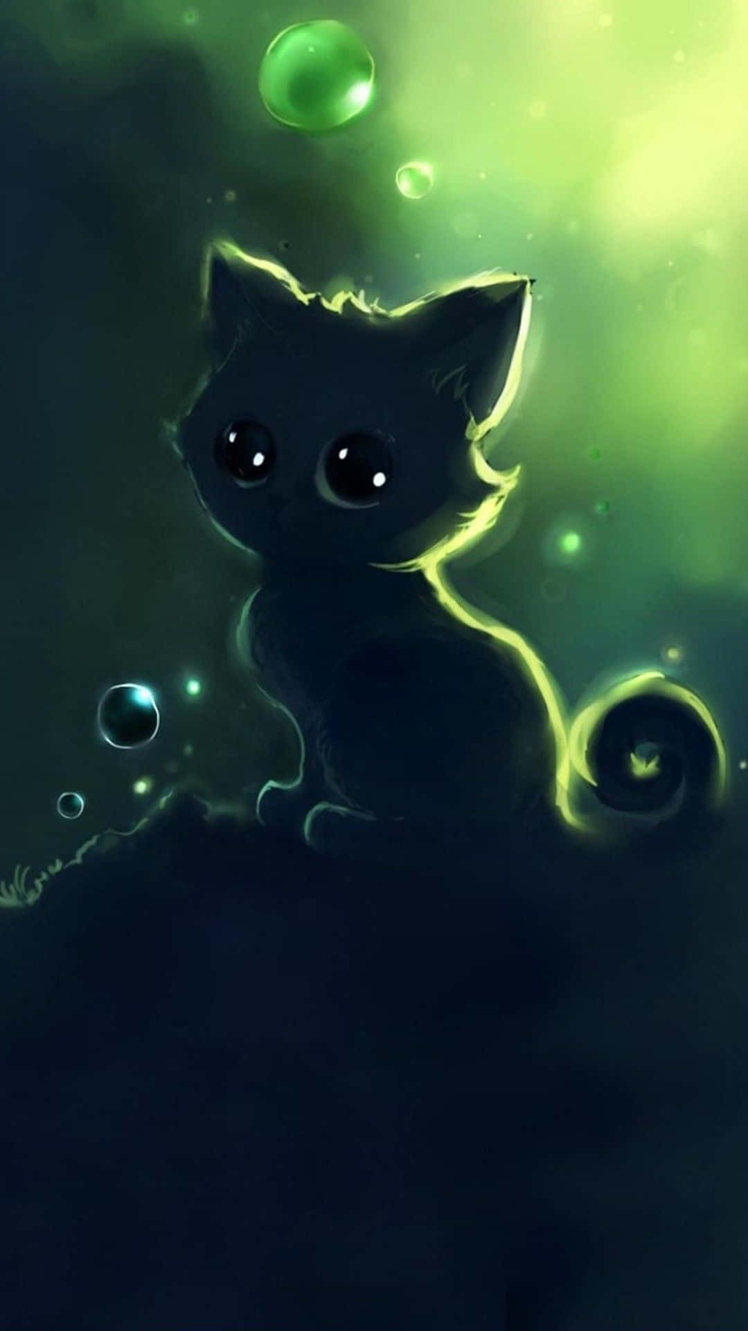 Kawaii Anime Cat Silhoiuette Background