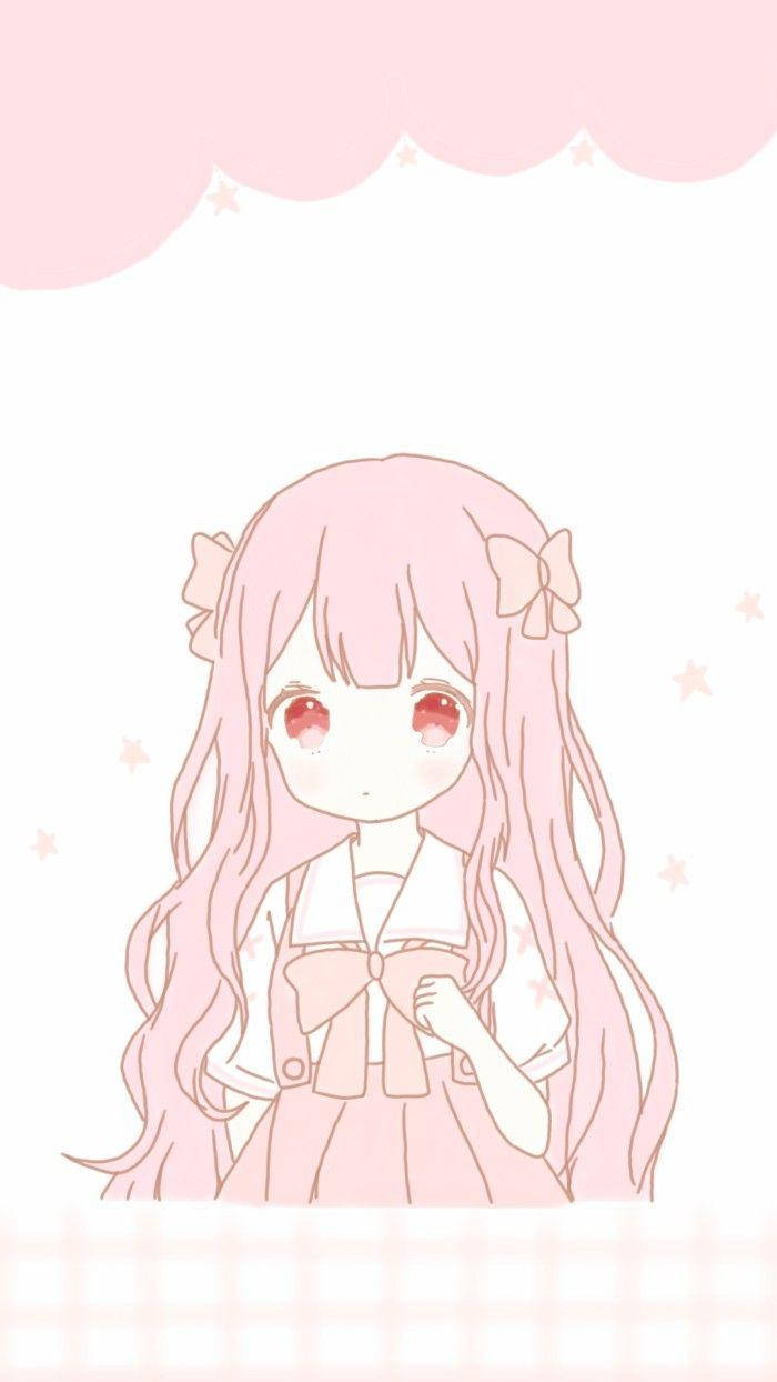 Kawaii Anime Girl In Pink Ribbons Background