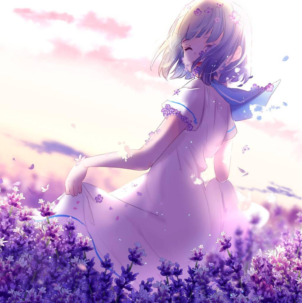 Kawaii Anime Girl On Flower Field Background