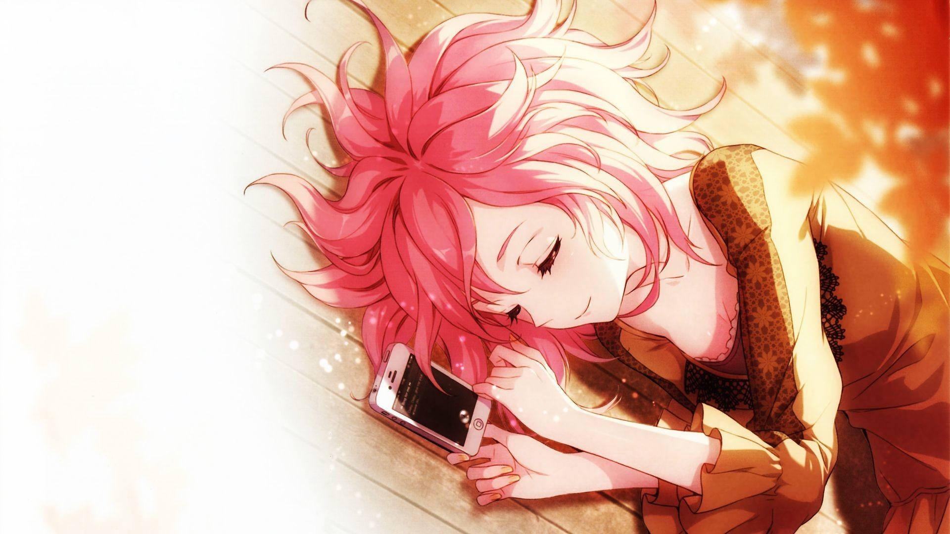 Kawaii Anime Girl Sleeping Next To Phone Background