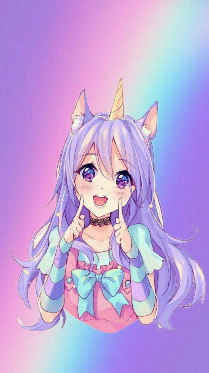 Kawaii Anime Girl Unicorn Background