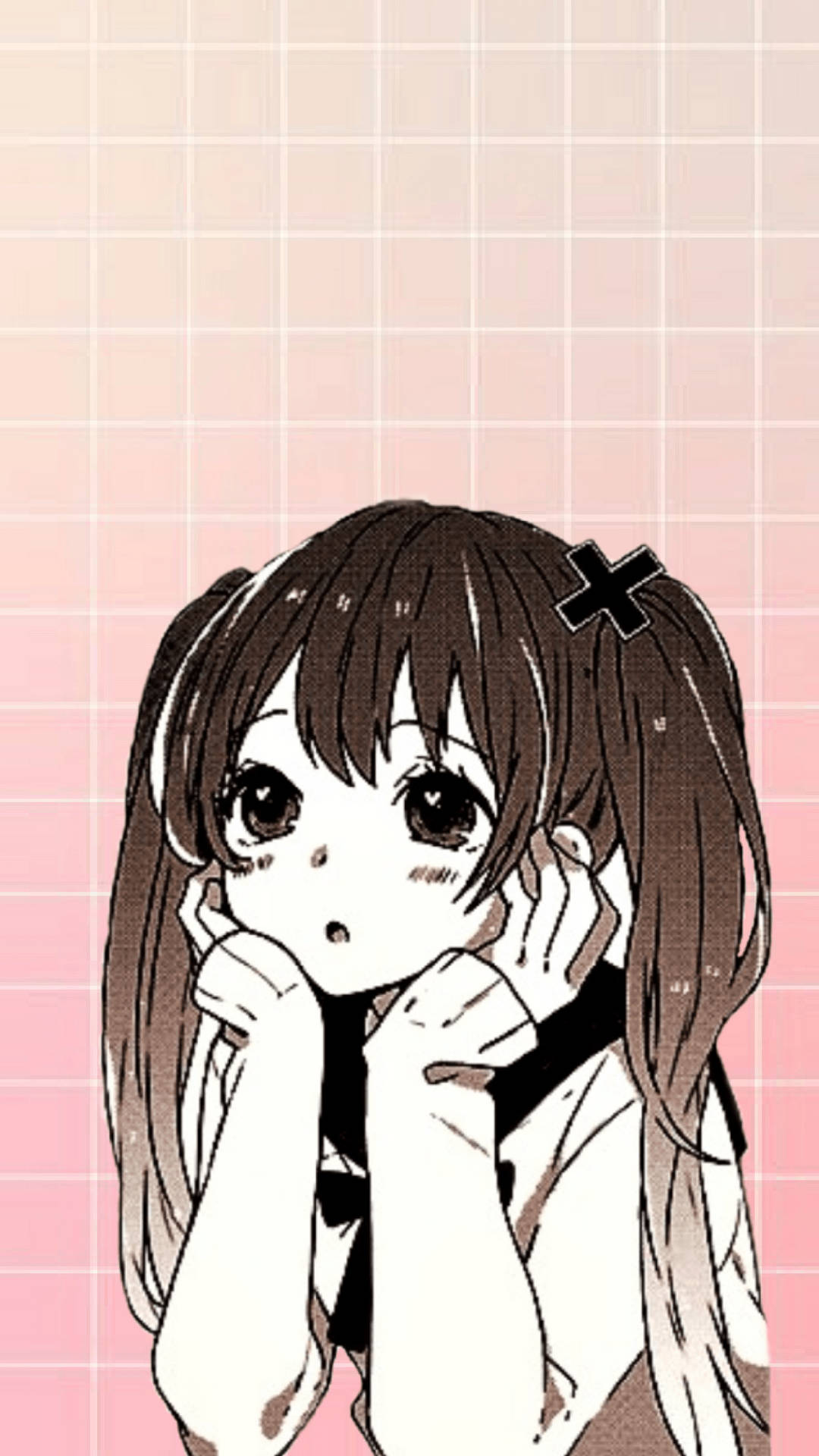 Kawaii Anime Girl With Hands On Chin Background