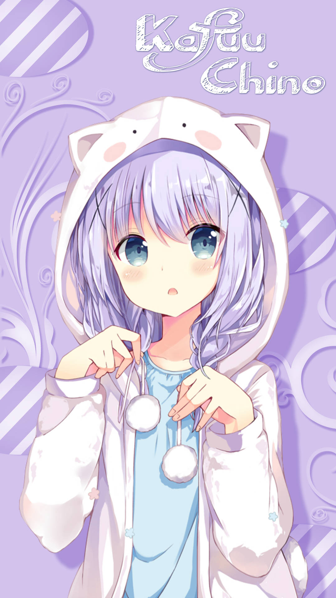 Kawaii Anime Kafuu Chino In Rabbit Hoodie Background