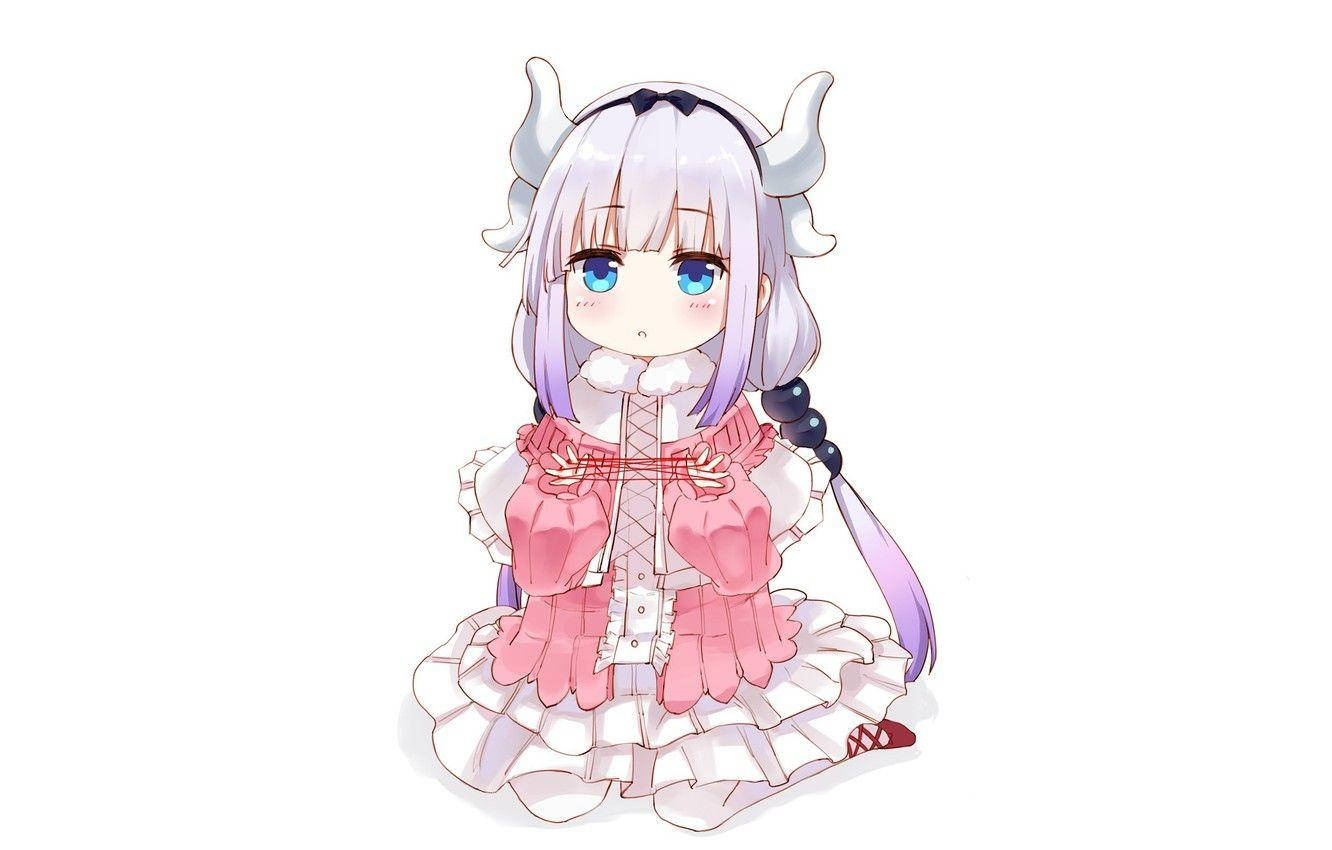 Kawaii Anime Kanna Kobayashi Kneeling Down Background