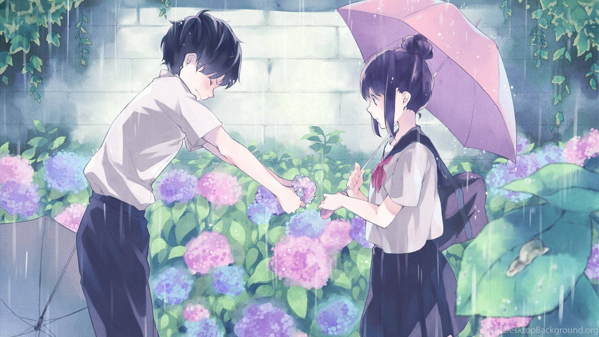 Kawaii Anime Of Boy Handing Letter To Girl Background