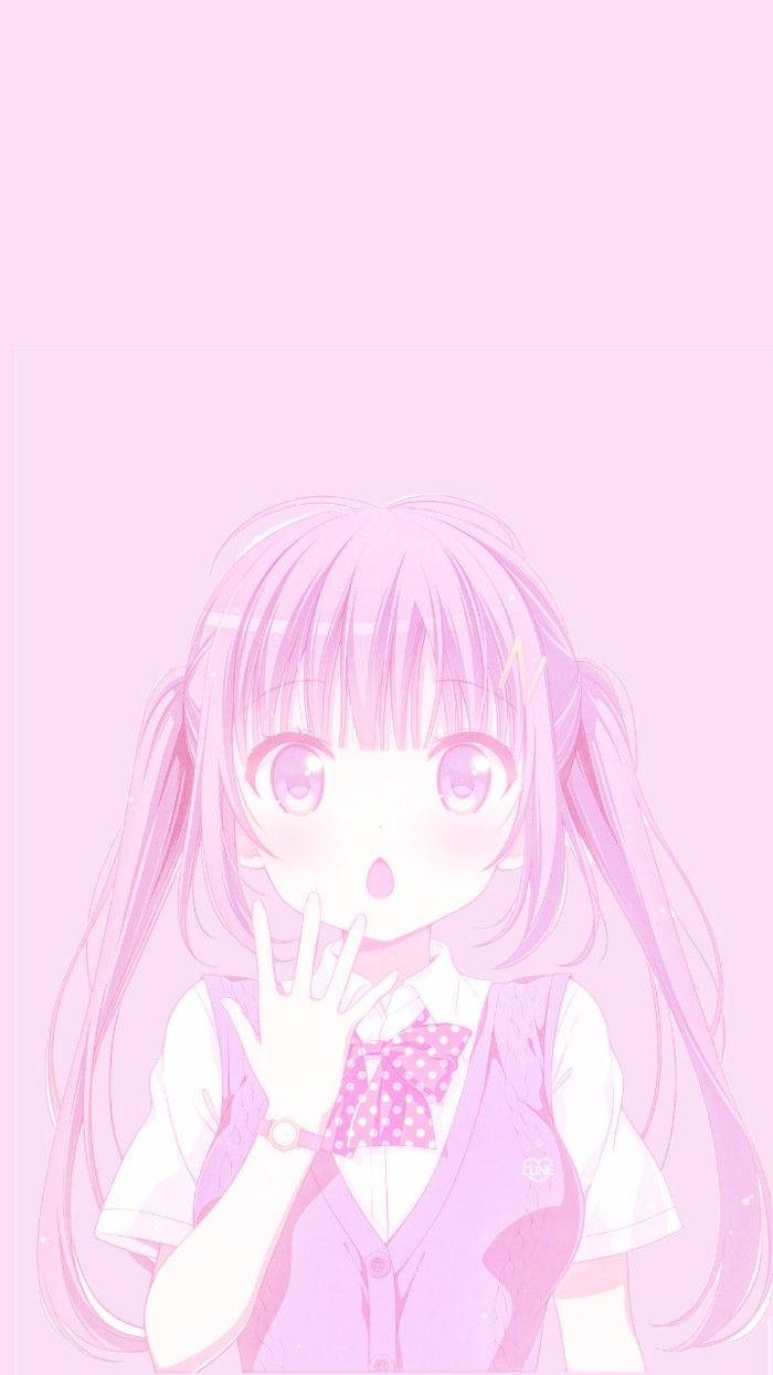 Kawaii Anime Schoolgirl In Pink Background