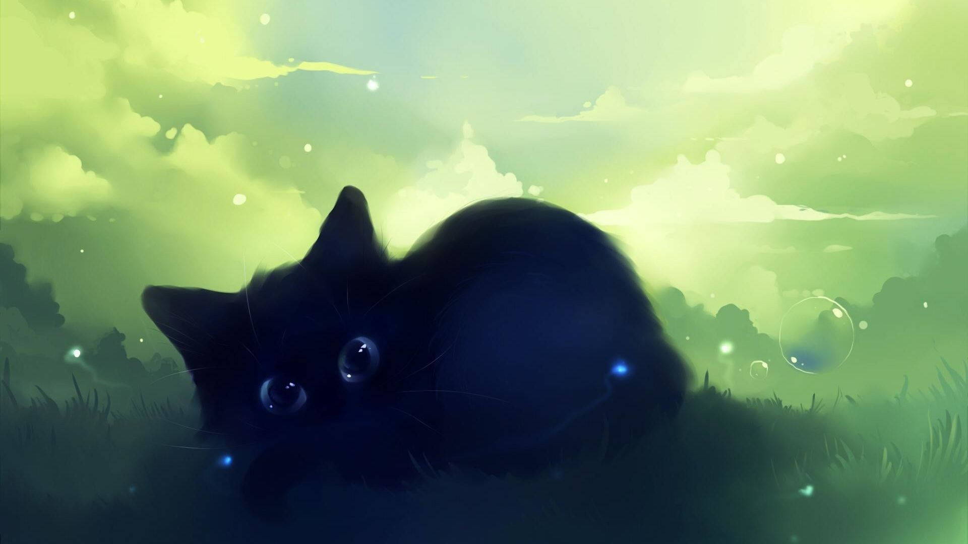 Kawaii Cat On Top Of Clouds Background