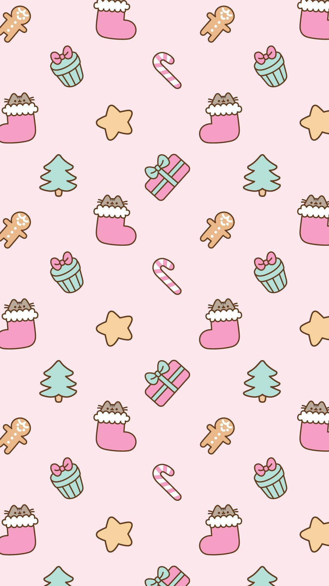 Kawaii Christmas Pink Socks Background