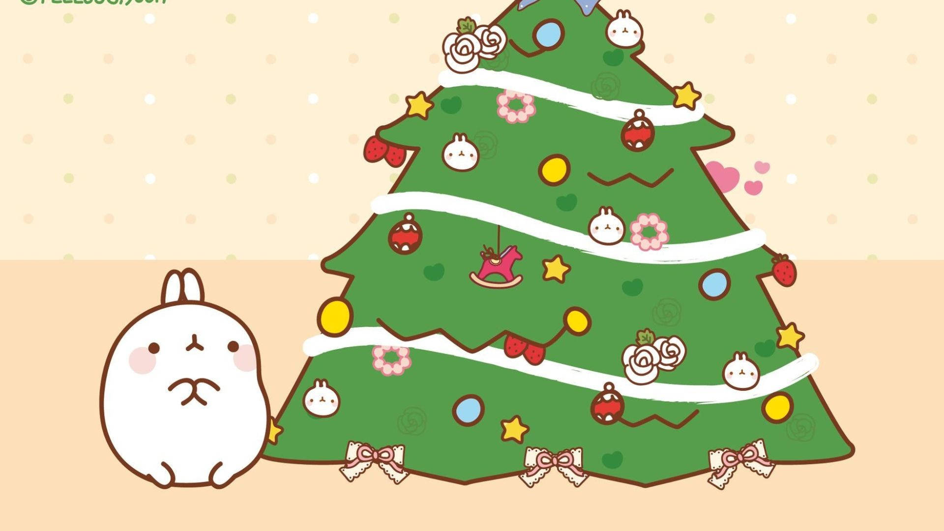 Kawaii Christmas Tree Cat Background