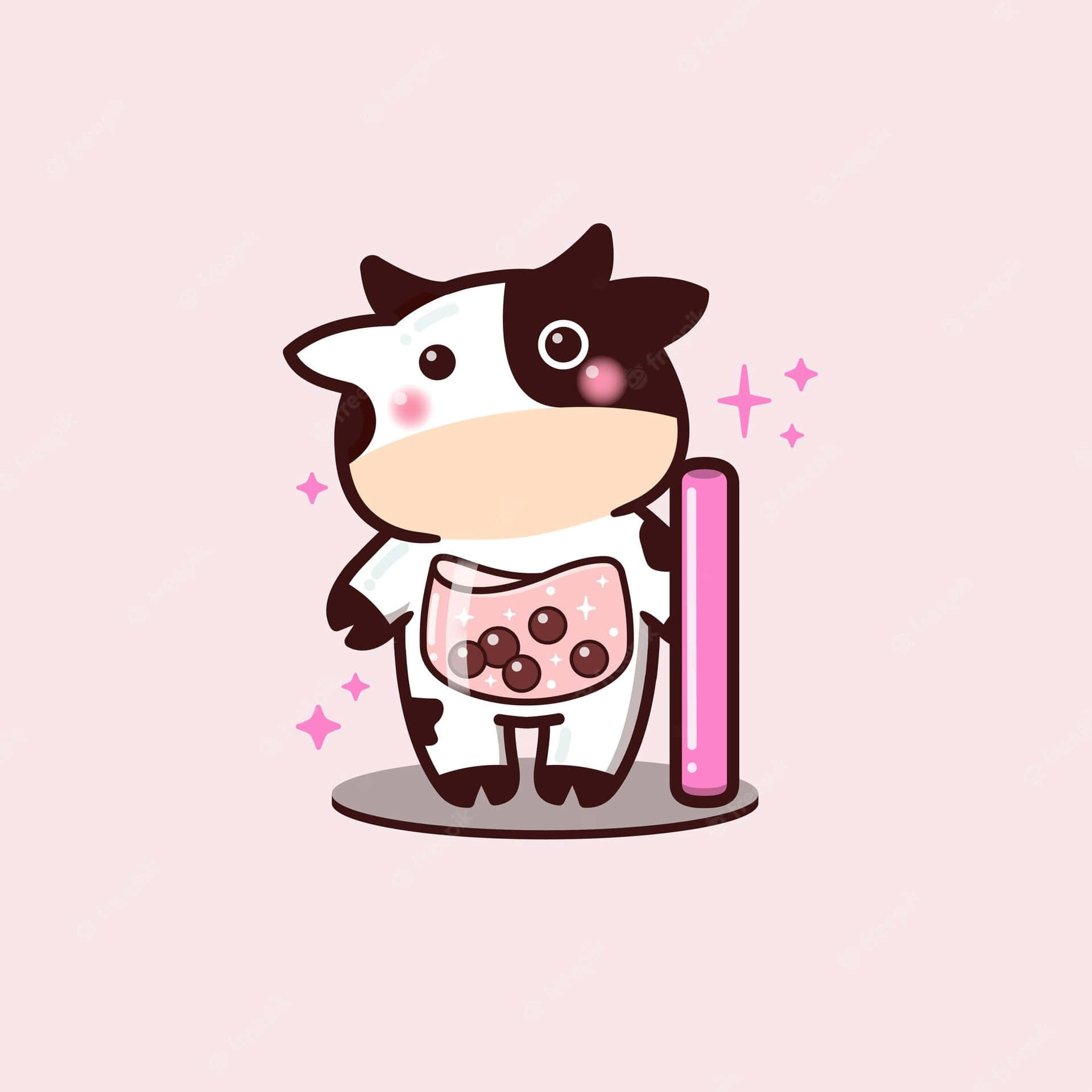 Kawaii Cow: A Sweet And Cute Mascot Background