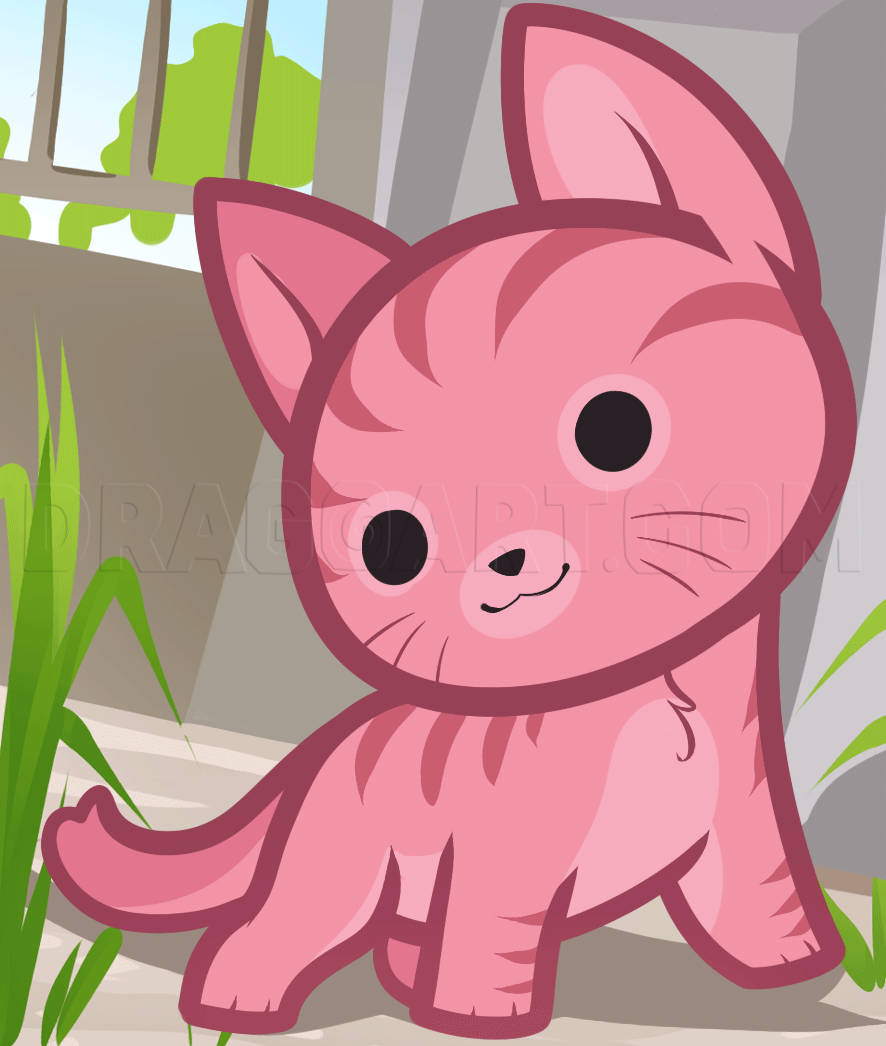 Kawaii Cute Animals Pink Cat Background