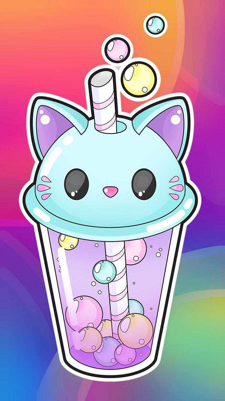 Kawaii Cute Girly Cat Drink Background