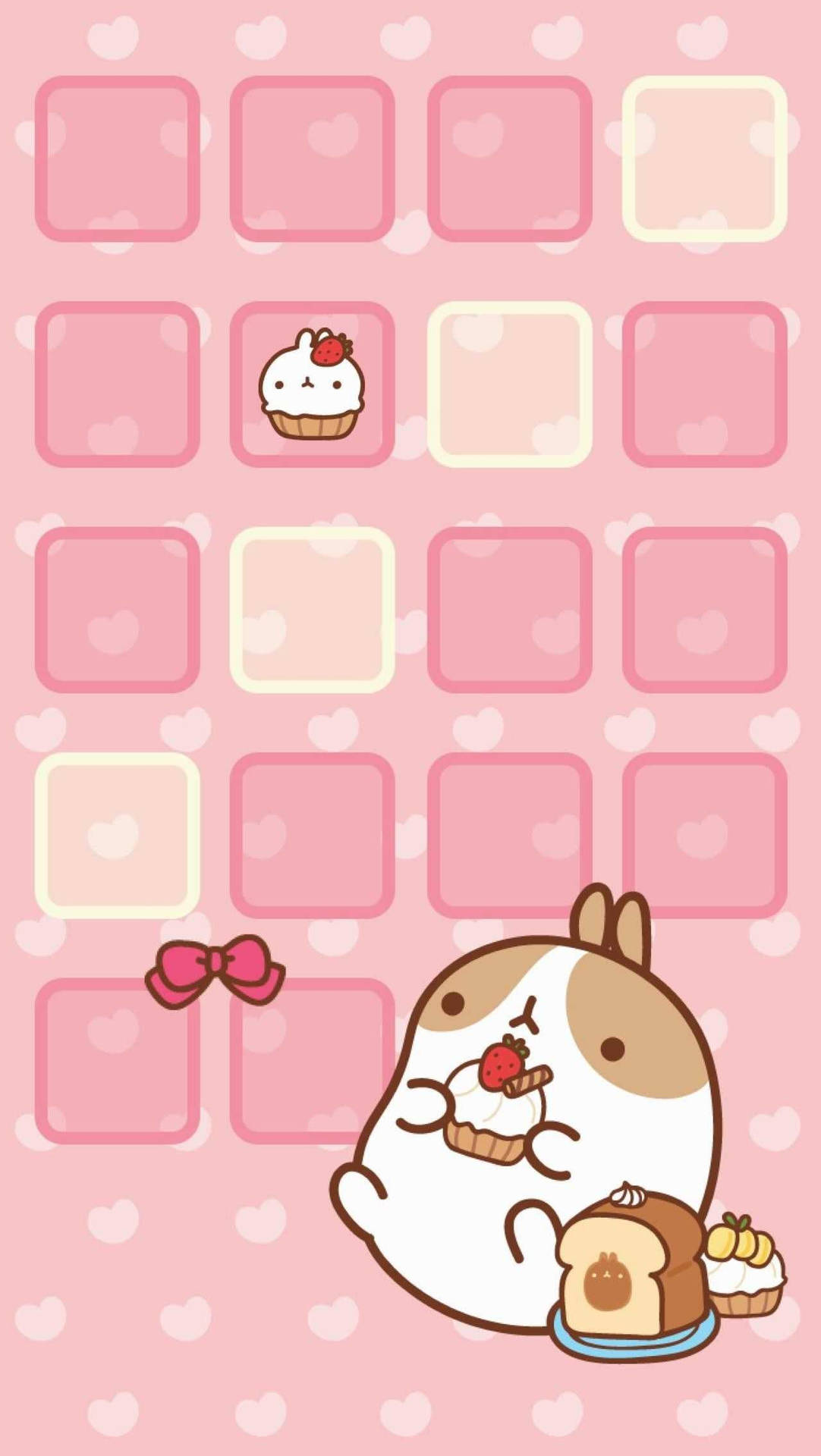 Kawaii Cute Girly Molang Grids Background