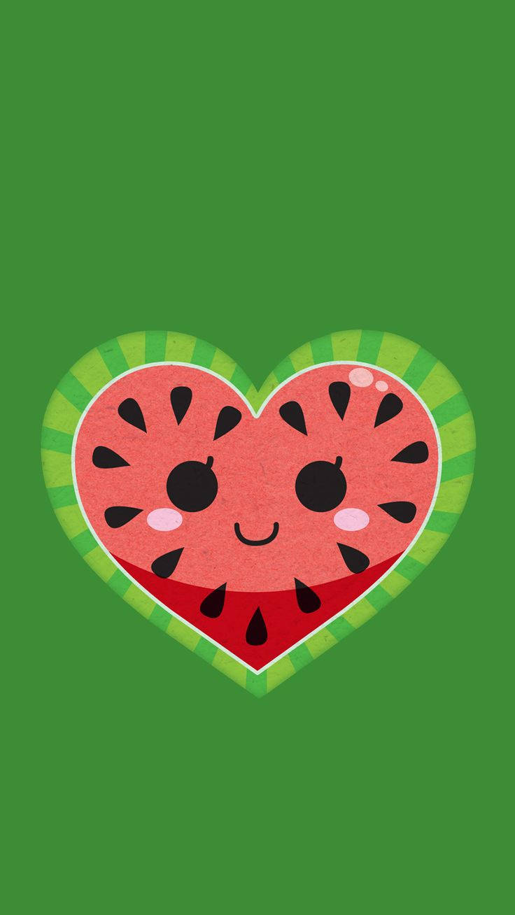 Kawaii Cute Girly Watermelon Heart Background