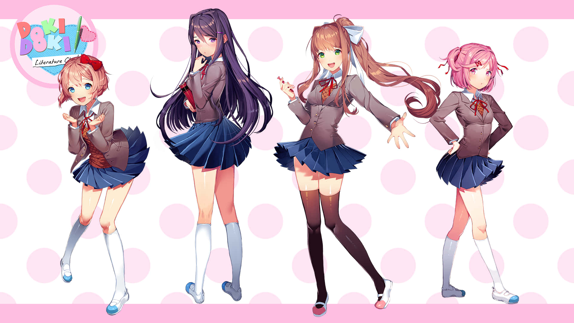 Kawaii Ddlc Girls In School Uniform Background