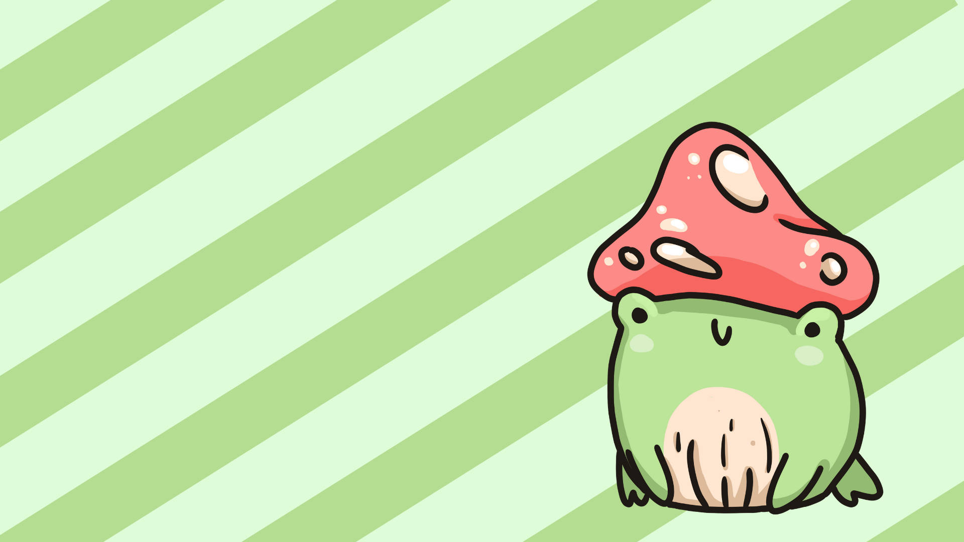 Kawaii Frog In A Mushroom Hat Background