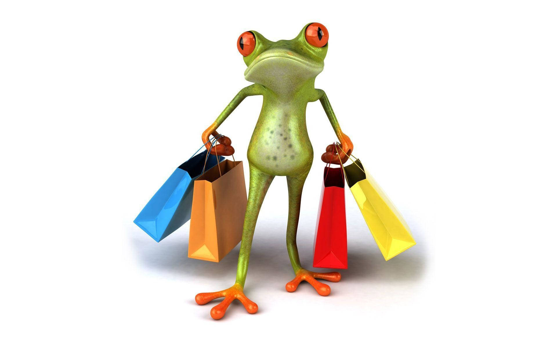 Kawaii Frog On Shopping Background