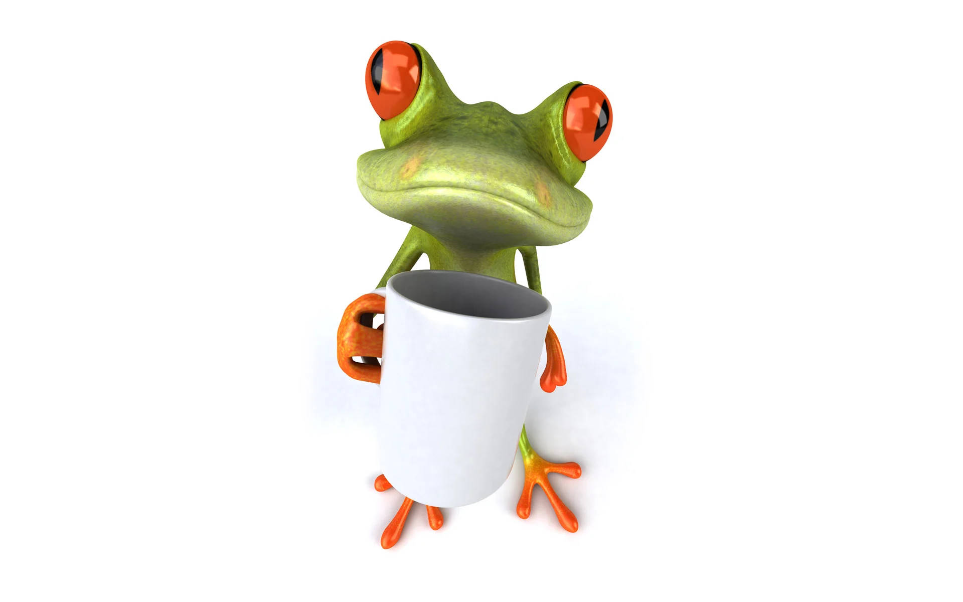 Kawaii Frog With White Coffee Cup Background