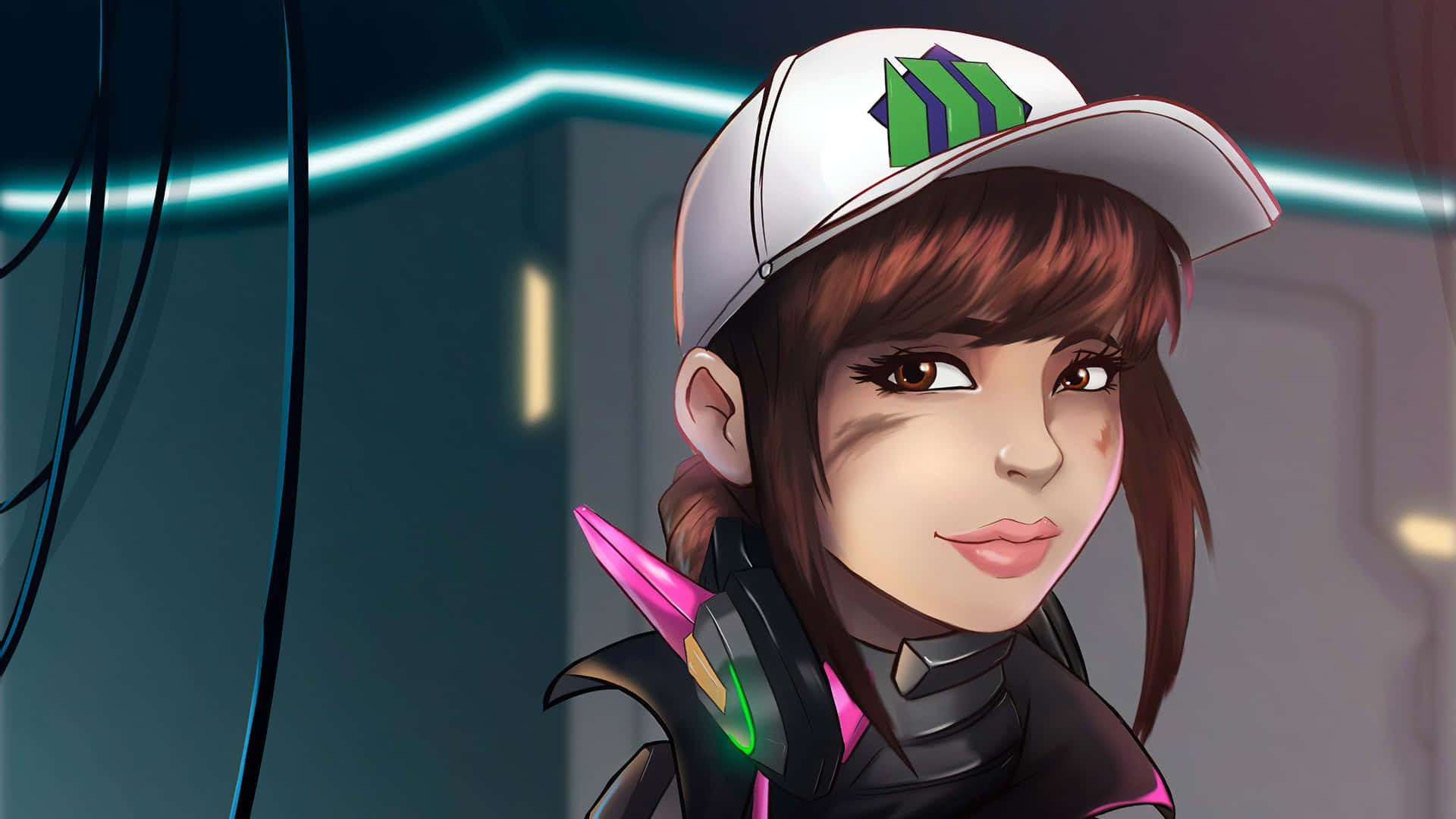 Kawaii Gaming Girl Close Up White Cap Background