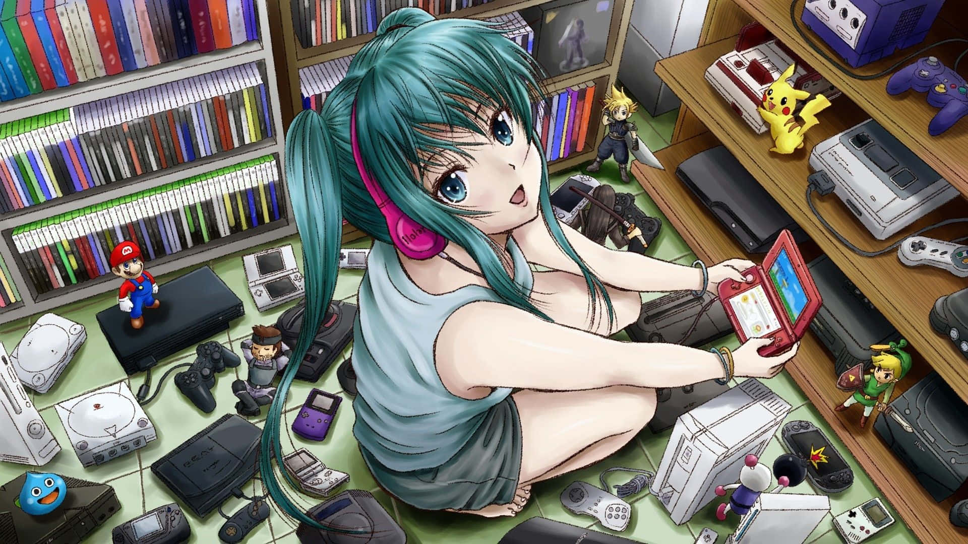 Kawaii Gaming Girl Playing Nintendo Ds Background