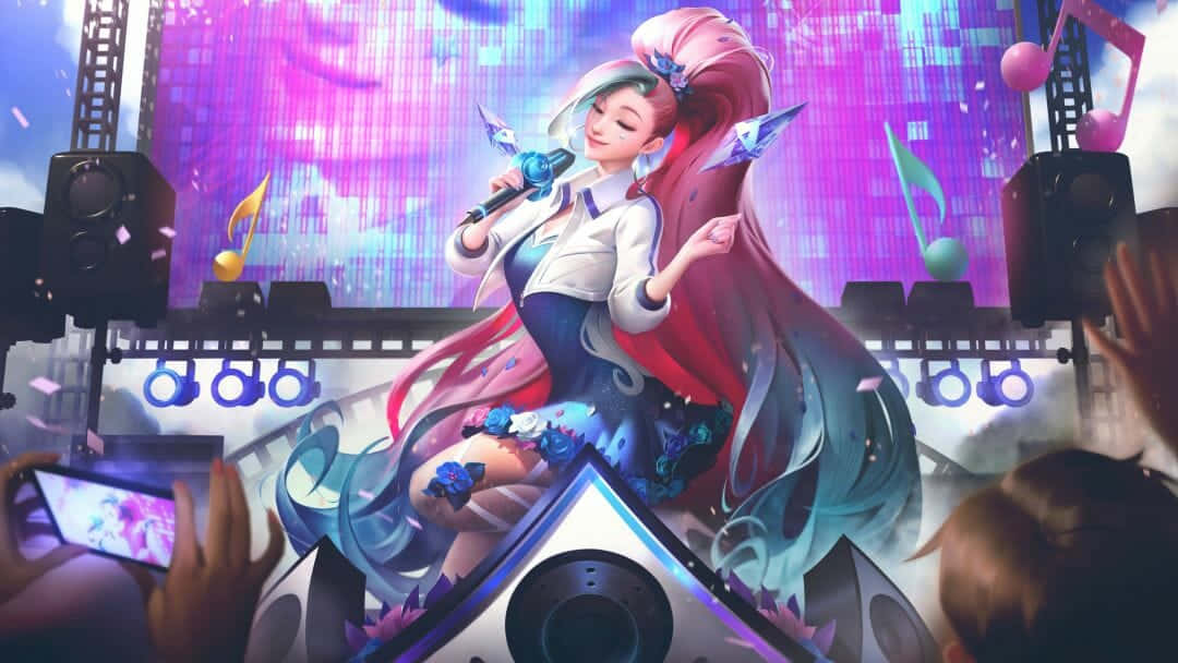 Kawaii Gaming Girl Singing On Stage Background