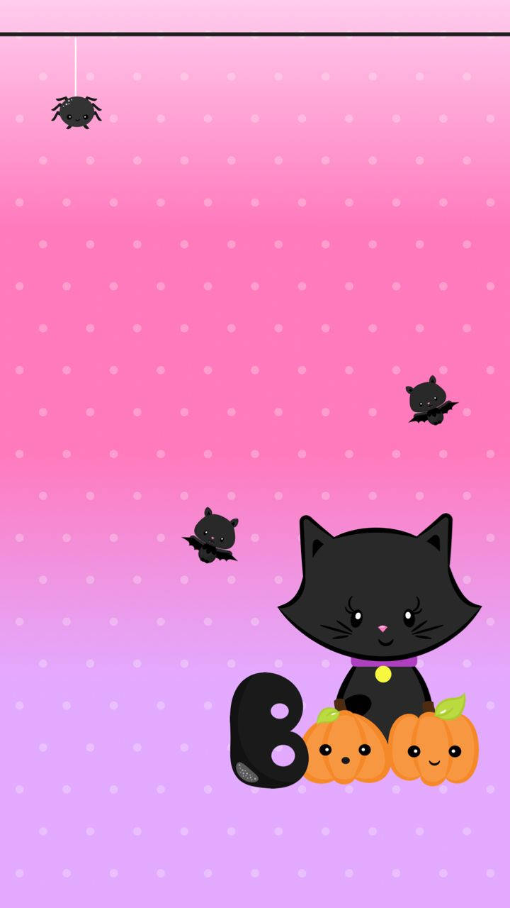 Kawaii Halloween Black Cat Background