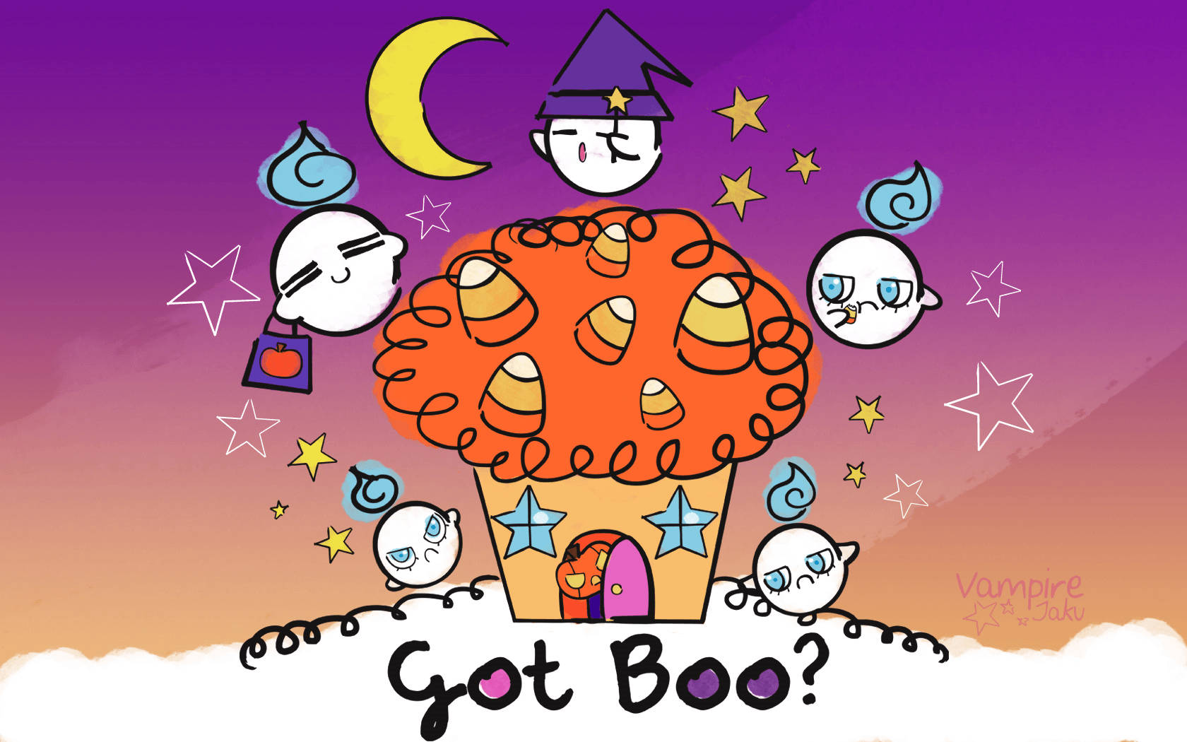 Kawaii Halloween Ghosts Background