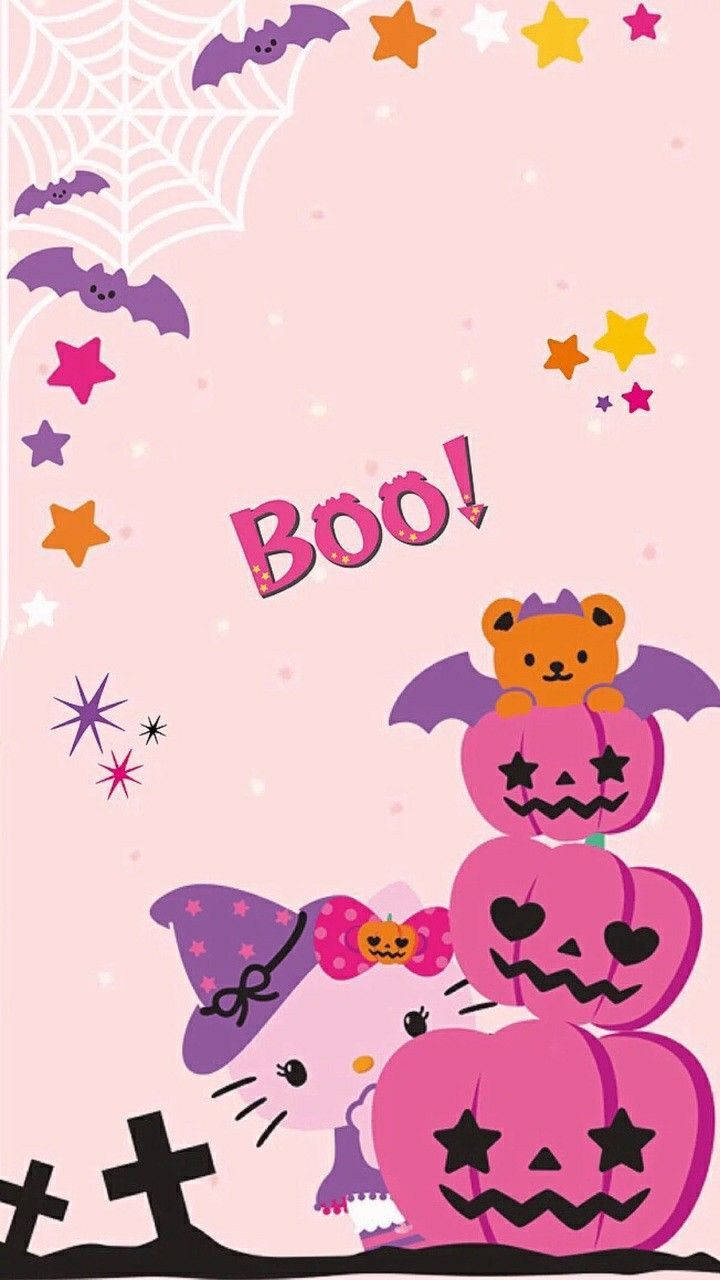 Kawaii Halloween Pink Pumpkins Background
