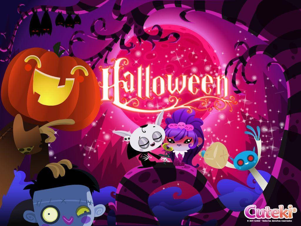 Kawaii Halloween Scary Creatures Background