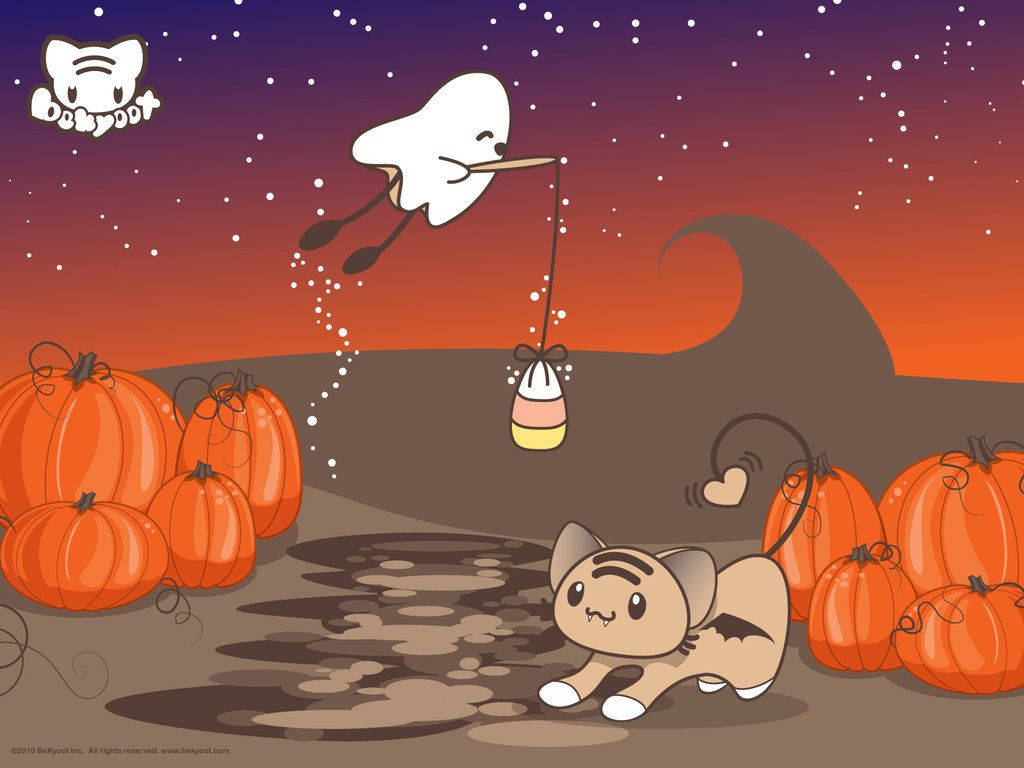 Kawaii Halloween Stretching Cat Background