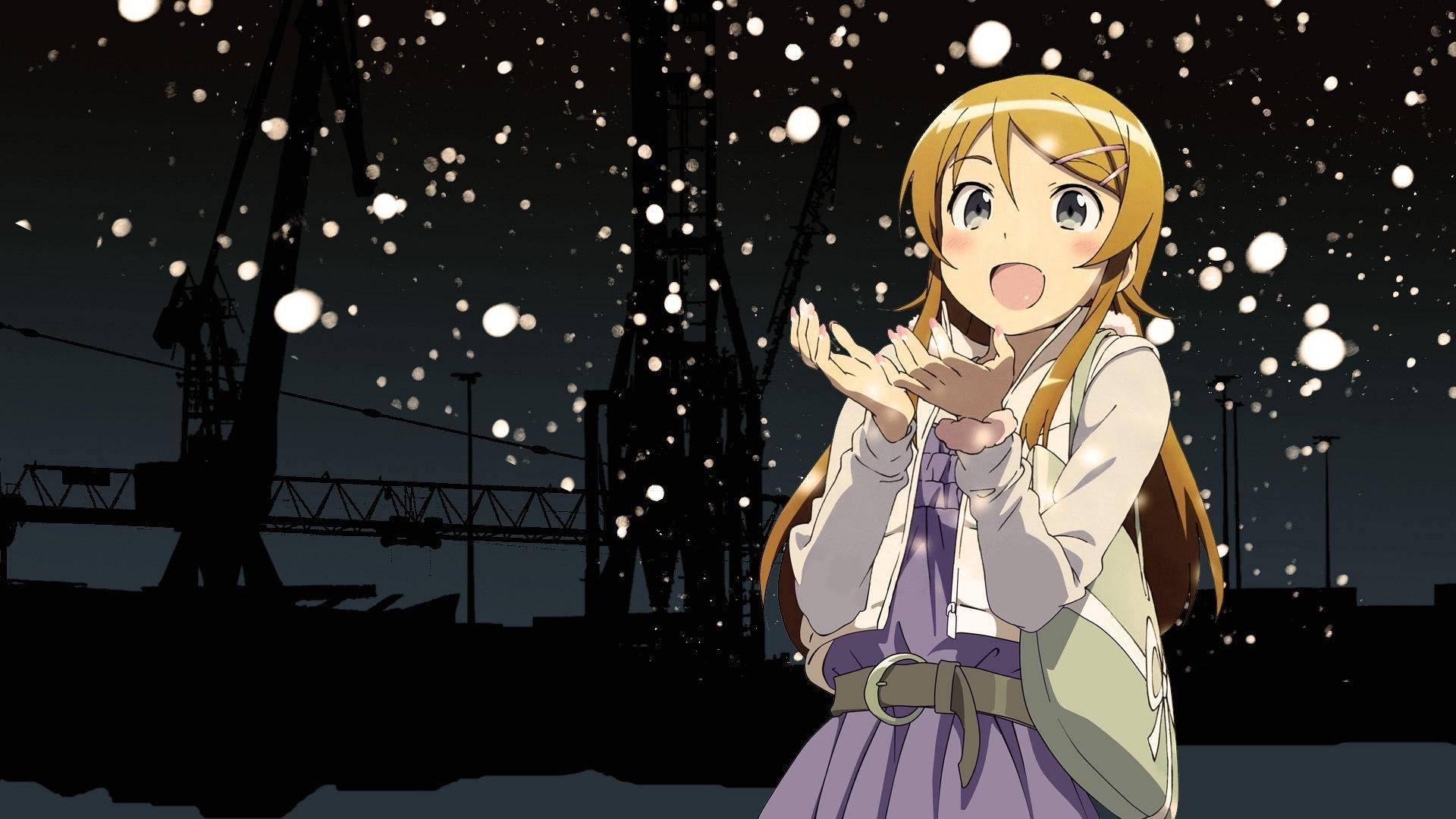 Kawaii Hd Anime Girl Catching Snow Background
